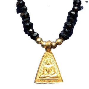 Gold and Black Beaded Necklace with Buddha Pendant